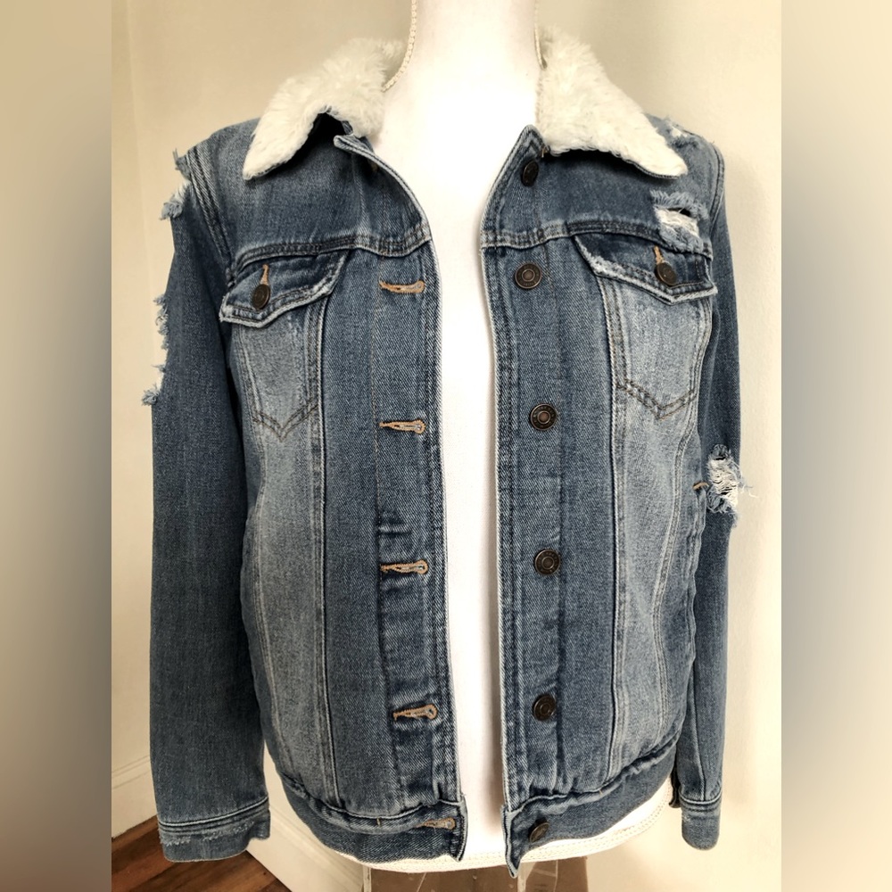 PACSUN DENIM WOMENS LINED FAUX FUR SHERPA JEAN JACKET SMALL WOMENS JEANS